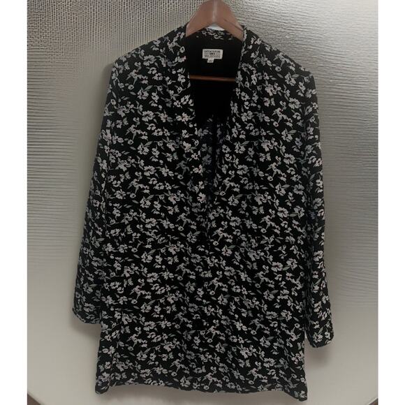 Lucca Couture& Wildfang Jacket (Oversized) Large Black Floral Print Button Down - Picture 1 of 10